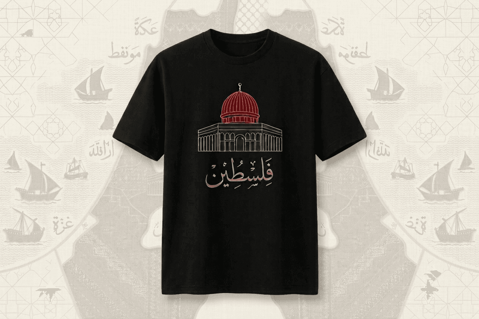 تيشيرت فلسطين بقبة الصخرة، اللون أسود